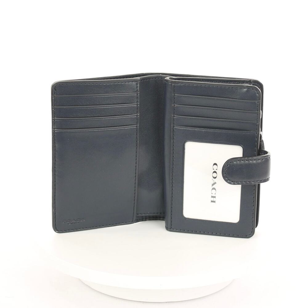 Coach Signature Navy Blue Snowflake Pattern Corner Zip Wallet C1927 - Picture 2 of 9